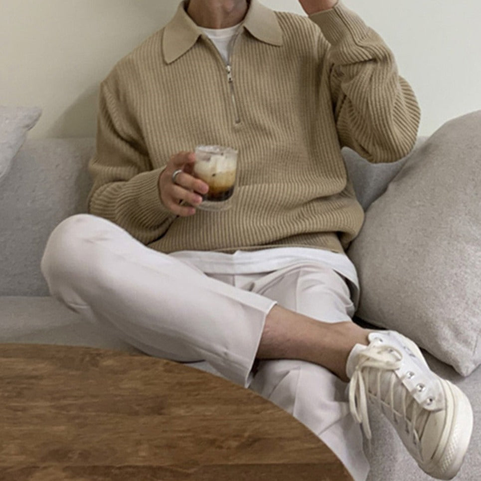 Herren Pullover Durchgehender Reißverschluss Slimfit