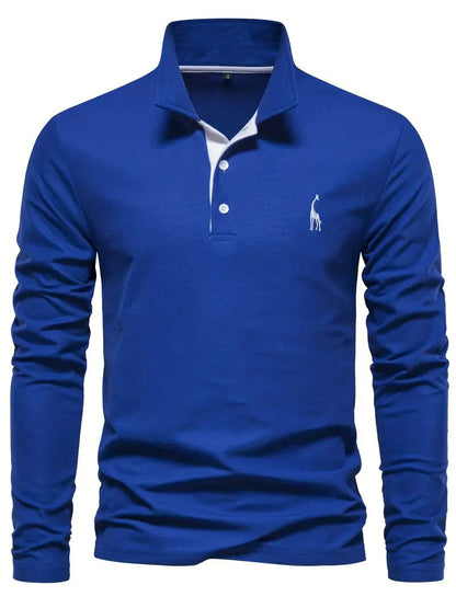 Giraffe Polohemd | Langarmhemd mit Revers für Männer-Blau-S-Chaps Herrenmode