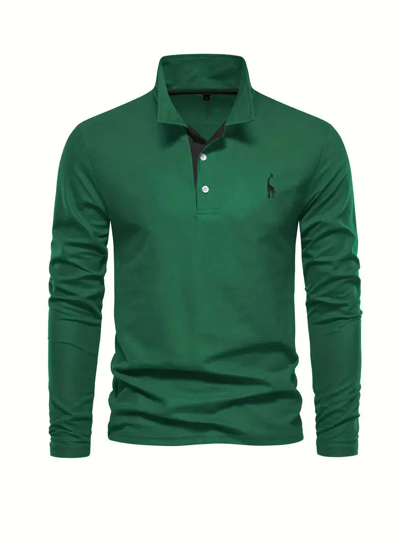 Giraffe Polohemd | Langarmhemd mit Revers für Männer-Dunkelgrün-S-Chaps Herrenmode