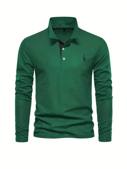 Giraffe Polohemd | Langarmhemd mit Revers für Männer-Dunkelgrün-S-Chaps Herrenmode