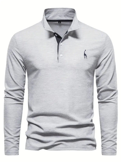 Giraffe Polohemd | Langarmhemd mit Revers für Männer-Hellgrau-S-Chaps Herrenmode