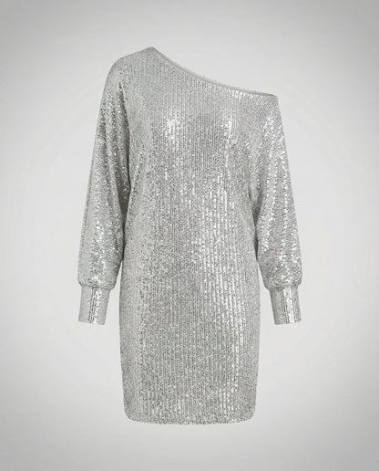 Damen Paillettenkleid Kontrastfarben Glitzer