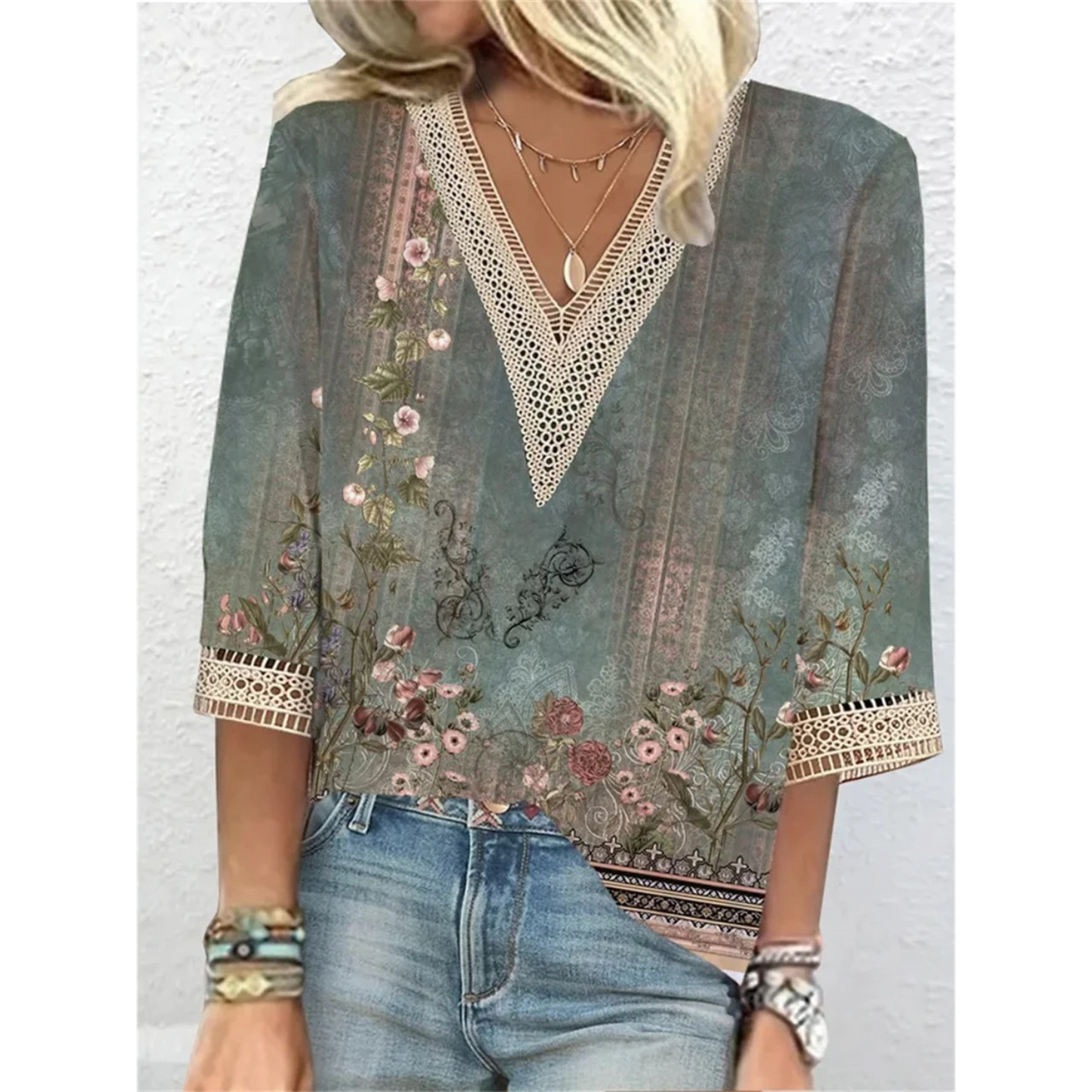 Norvielle Damen Bluse V-Ausschnitt Glänzend