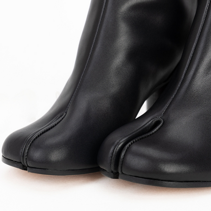 Damen Lederoptik Stiefeletten Geteilter Zehenpartie Blockabsatz