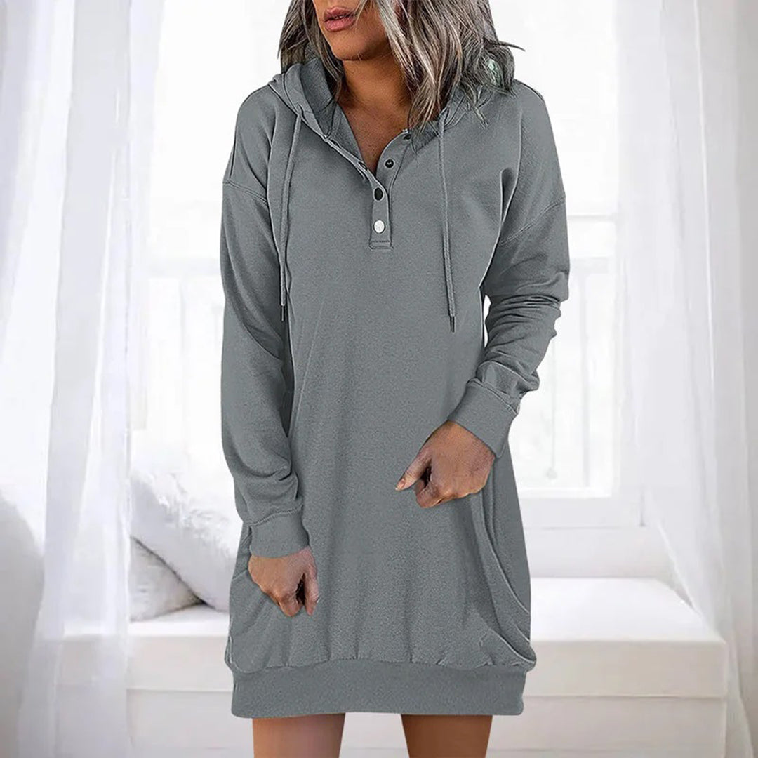 Damen Sweatshirt-Kleid mit Kapuze Grau