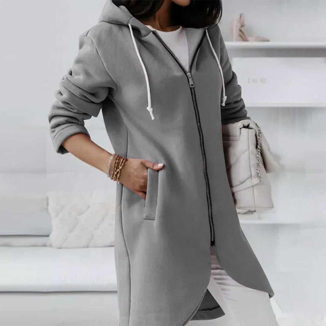 Damen Langjacke Reißverschluss Kapuze