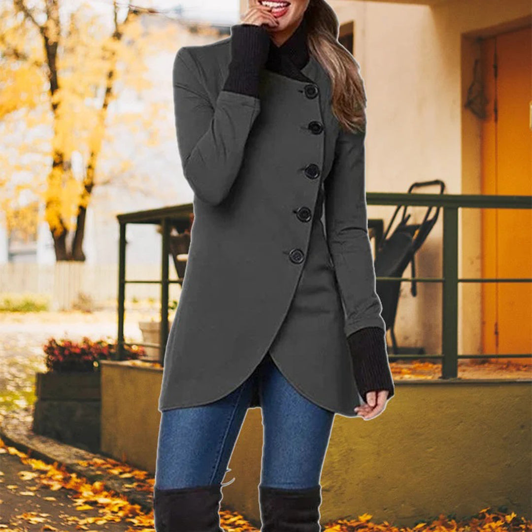 Damen Mantel Asymmetrisch Elegante Knopfleiste - Norvielle