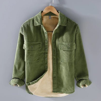 Herren Cord Overshirt Fleece Warm Beige