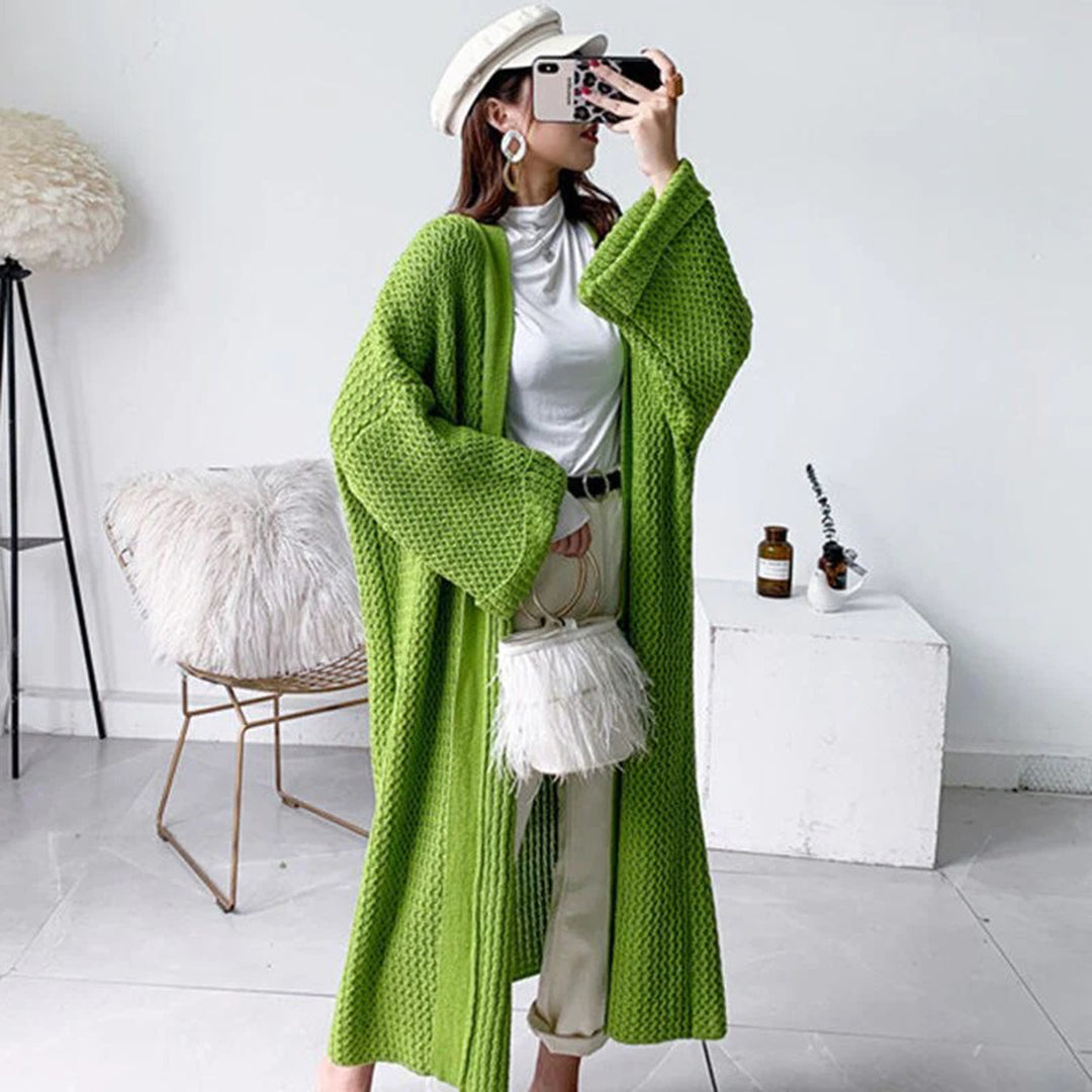 Damen Lange Strickjacke Offene Vorderseite - Norvielle