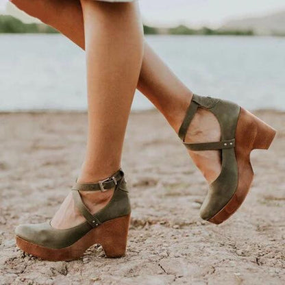 Damen Elegante Wedge High Heels Geschlossene Zehen