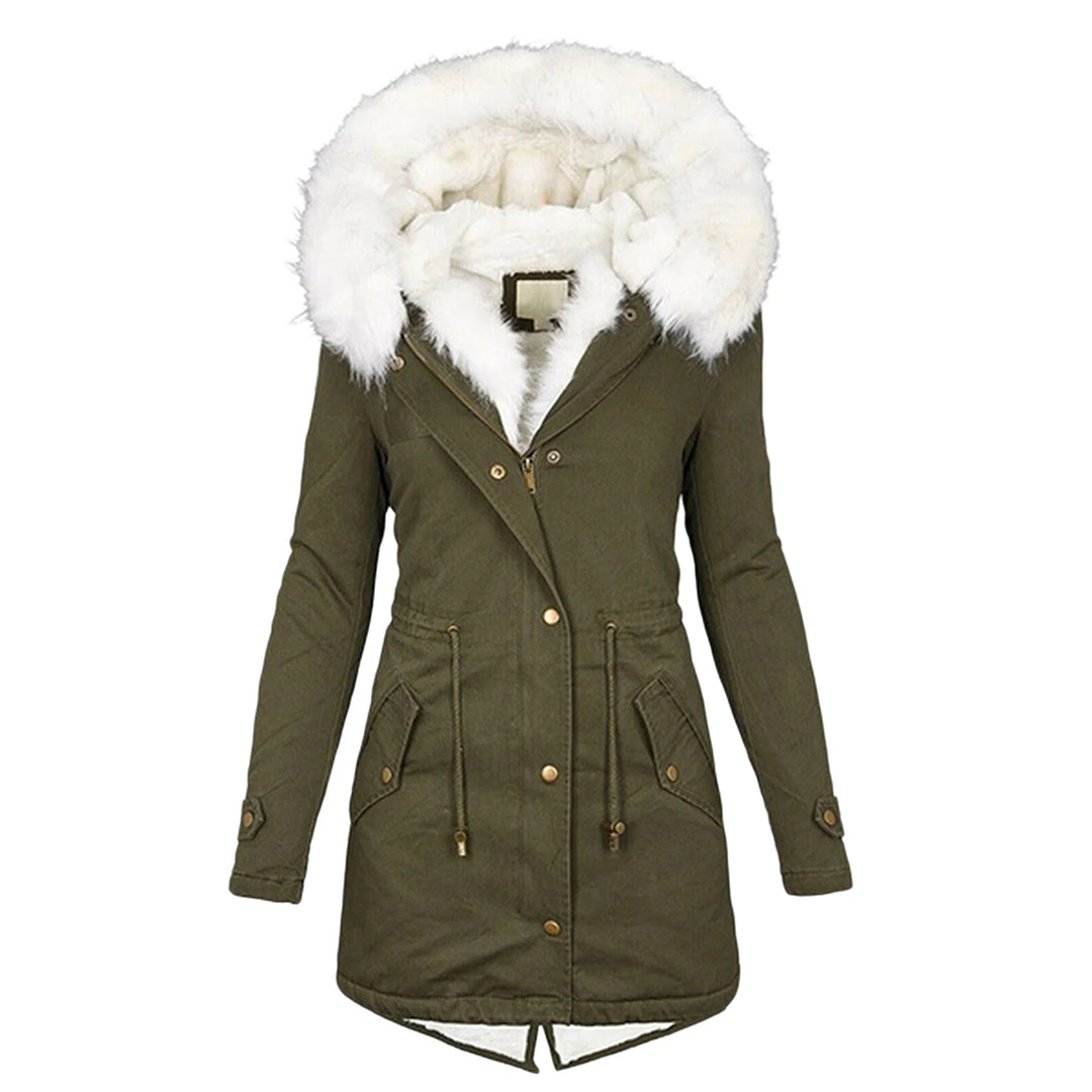 Damen Winterjacke Fleecegefüttert Winddicht Mit Kapuze