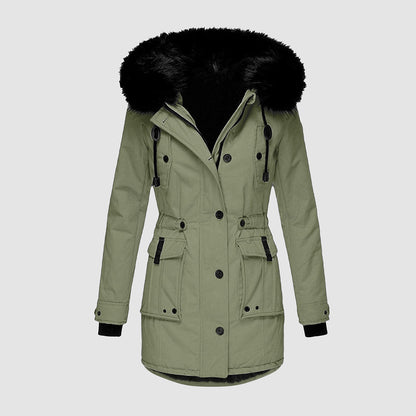 Damen Winterjacke Lang Kunstfellbesatz