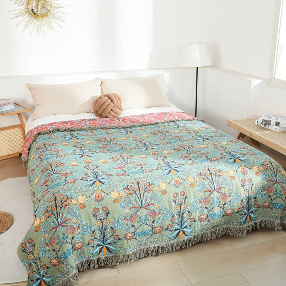 Grüner Blumenquilt Baumwolle Fransen - Norvielle