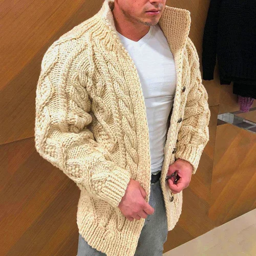 Grobe Strickjacke | Warm | Zopfmuster | Strickjacke | Herren-Strickjacke-Khaki-M-Chaps Herrenmode