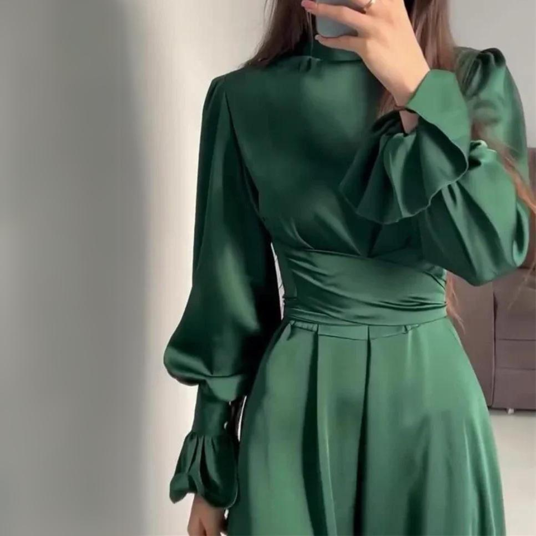 Norvielle Damen Seidenkleid Langärmlig Weich - Norvielle