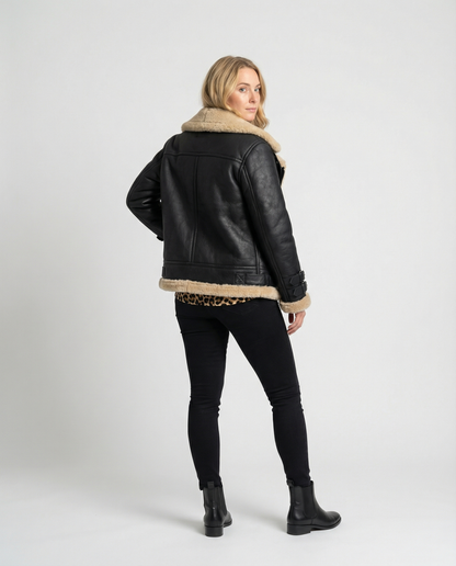Gefütterte Damen Bikerjacke Leder