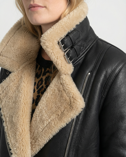 Gefütterte Damen Bikerjacke Leder