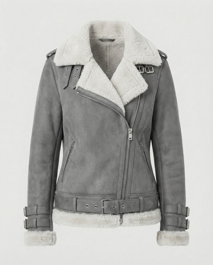 Gefütterte Damen Bikerjacke Leder