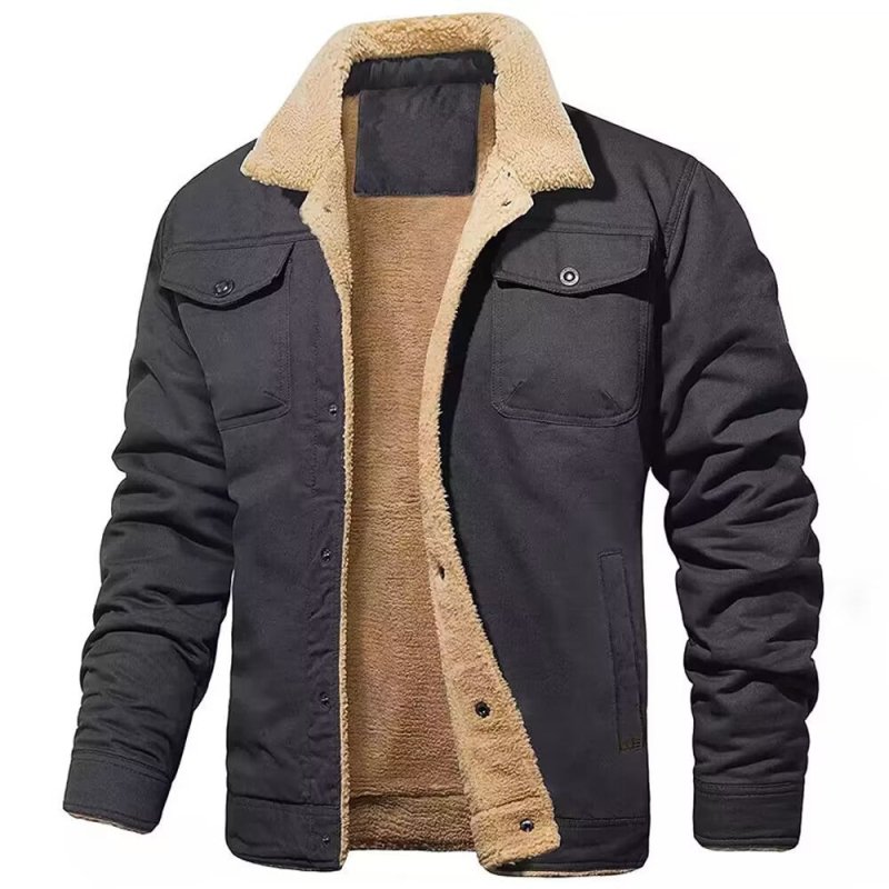 Herren Winterjacke Fleecefutter Knöpfe Reverskragen