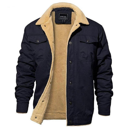 Herren Winterjacke Fleecefutter Knöpfe Reverskragen