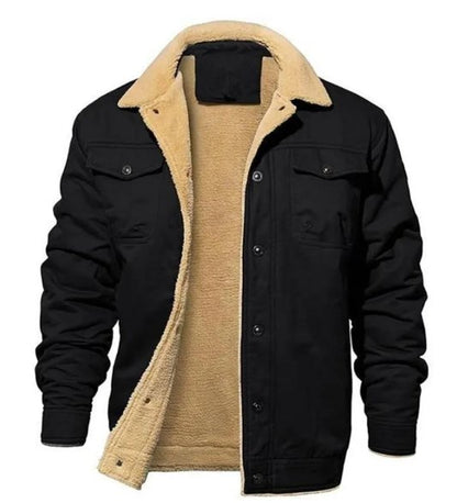 Herren Winterjacke Fleecefutter Knöpfe Reverskragen