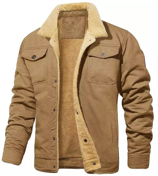 Herren Winterjacke Fleecefutter Knöpfe Reverskragen