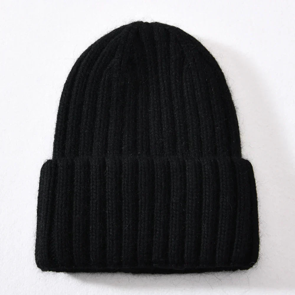 Unisex Strickmütze Gerippt Warm Beige
