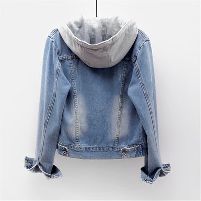Adah Damen Lange Jeansjacke Abnehmbare Kapuze