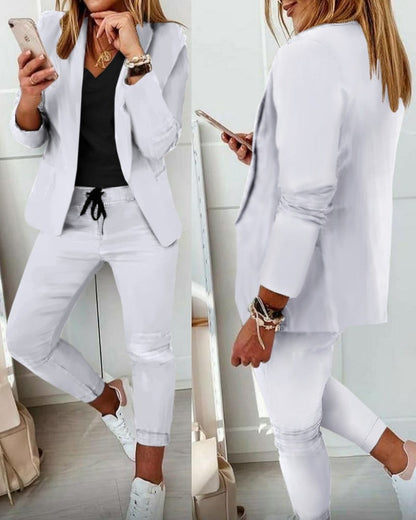 Norvielle Damen Blazer-Set aus Stretch-Material Schwarz - Norvielle