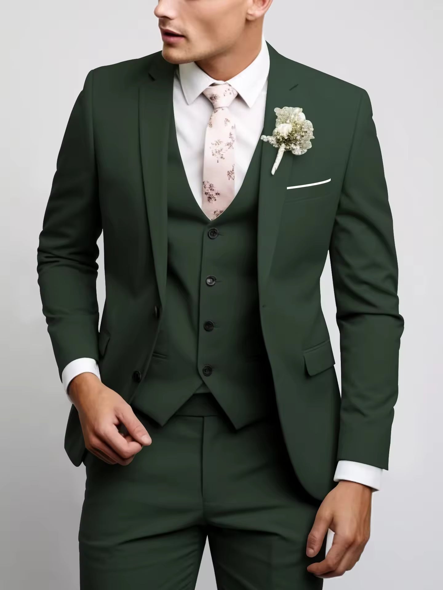 Herren 3-teiliger Anzug mit Weste, Elegant,