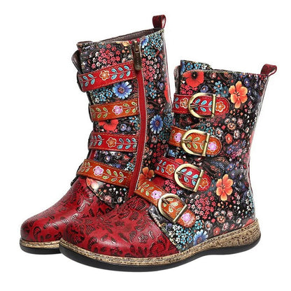Norvielle Herren Stiefel Grako Leder Retro Metall Schnalle
