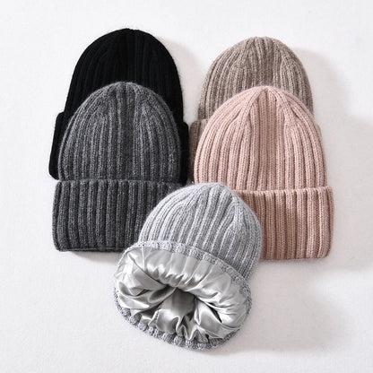 Unisex Strickmütze Gerippt Warm Beige