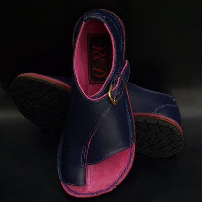 Damen Flache Sandalen Schnalle Leder