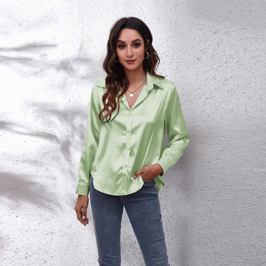 Damenbluse Satin Locker Geschnitten Sommerbluse Büro