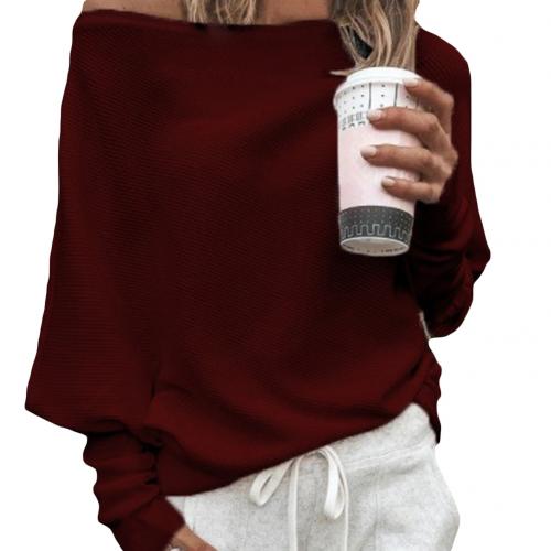 Damen Off-Shoulder Pullover Gerippter Strick Oversized Langärmlig