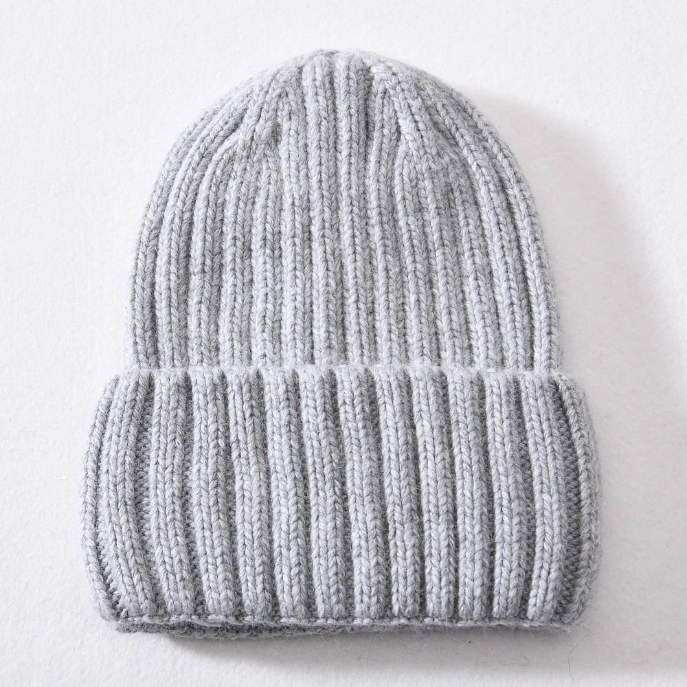 Unisex Strickmütze Gerippt Warm Beige