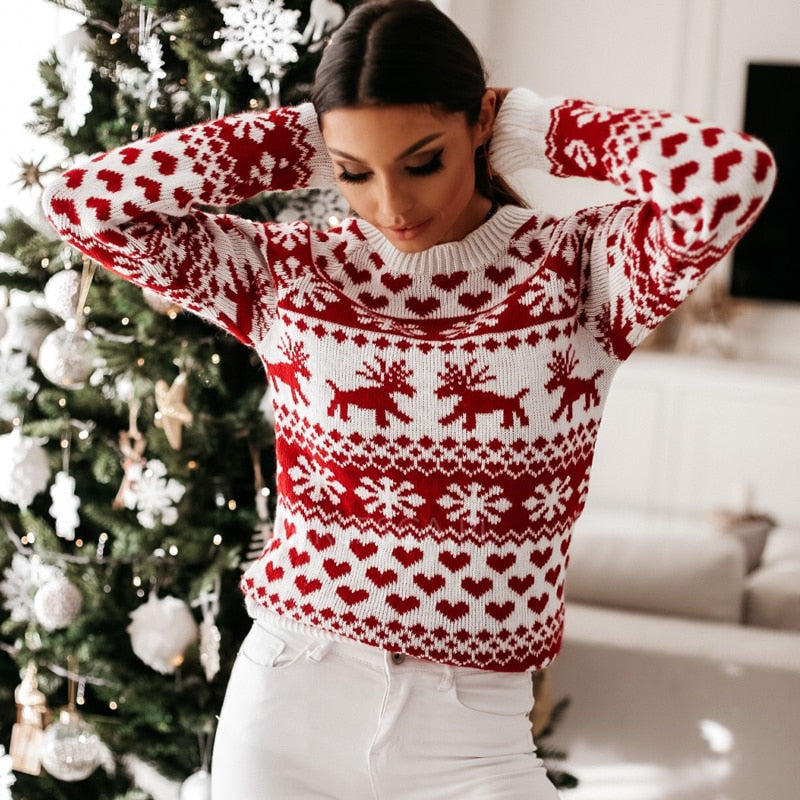 Rote Damen Strickpullover Weihnachten
