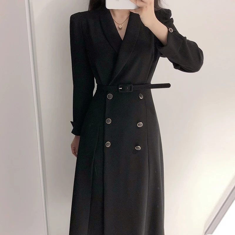 Damen Trenchcoat Doppelreihig Lang mit Gürtel