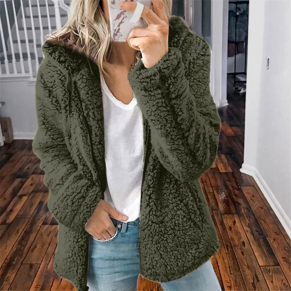 Damen Winterjacke Mit Kapuze Warm Teddylock Lockerer Schnitt