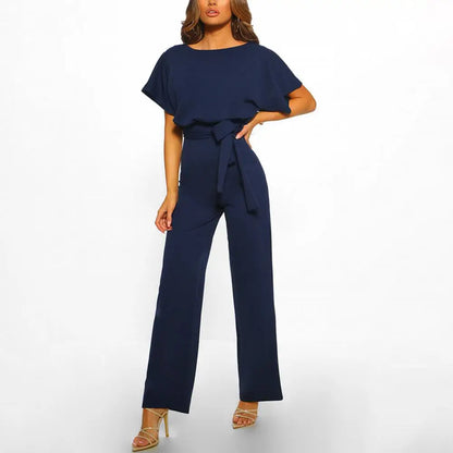Damen Jumpsuit Kurzarm mit Bindegürtel