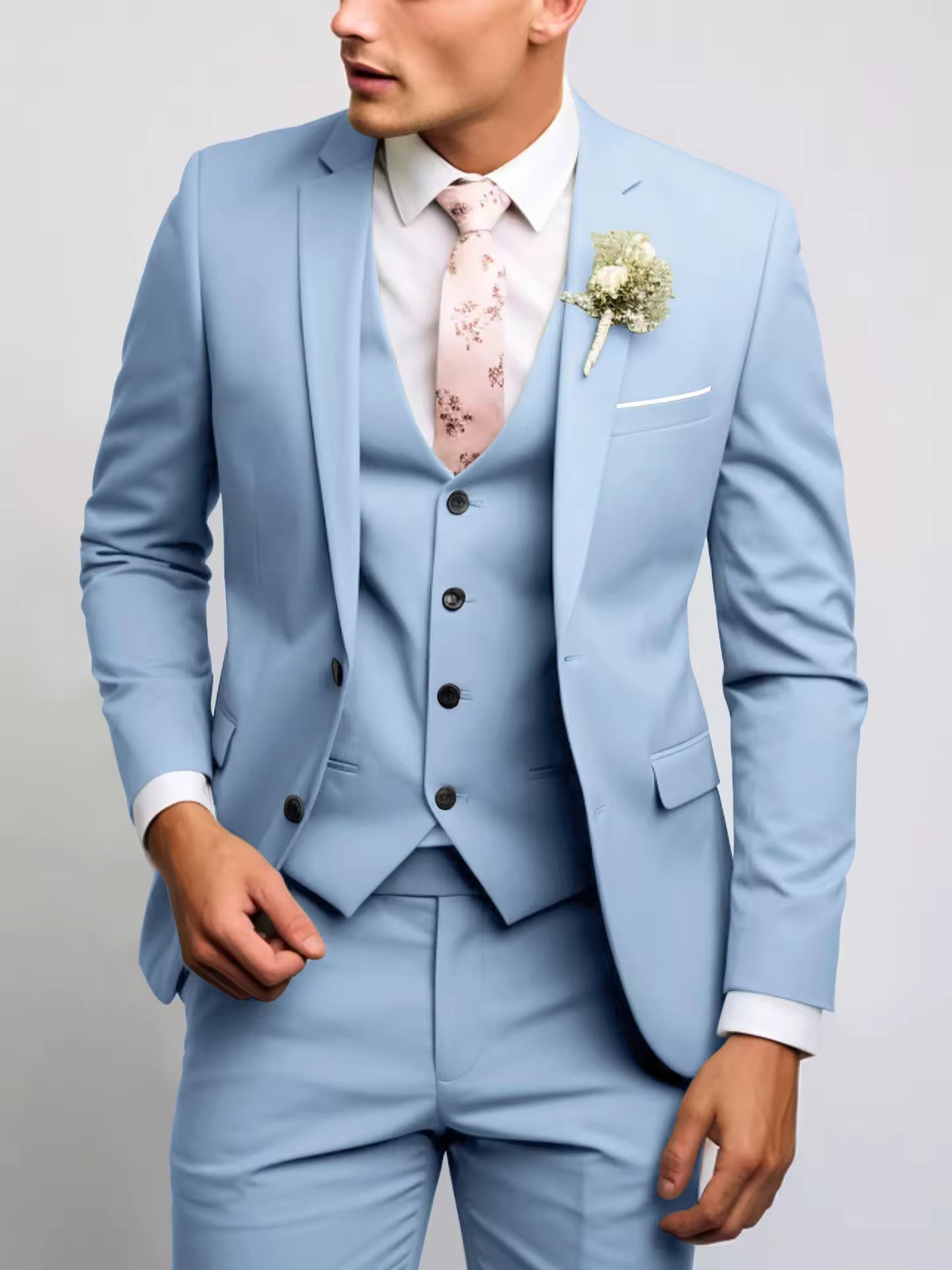 Herren 3-teiliger Anzug mit Weste, Elegant,