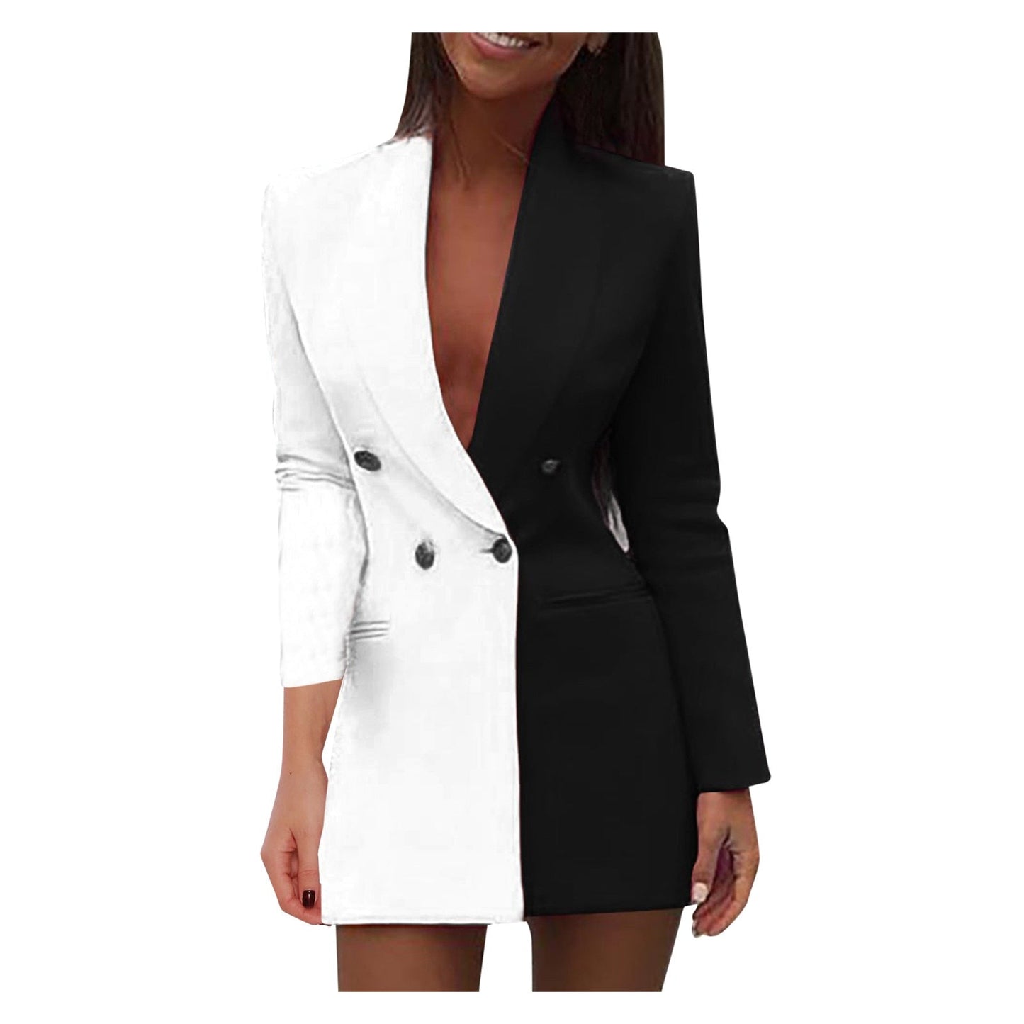 Norvielle Damen Zweifarbiger Blazer-Kleid