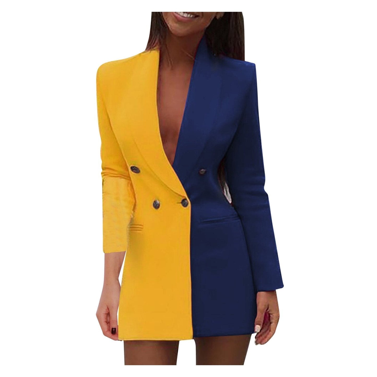 Norvielle Damen Zweifarbiger Blazer-Kleid