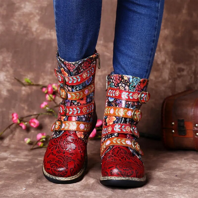 Norvielle Herren Stiefel Grako Leder Retro Metall Schnalle