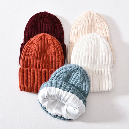 Unisex Strickmütze Gerippt Warm Beige