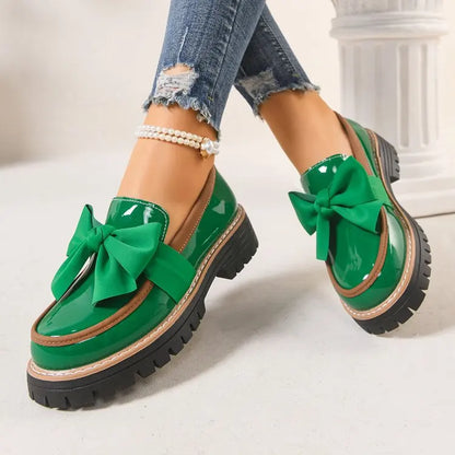 Damen Loafer Schleifendetail Elegantes Leder Schwarz - Norvielle