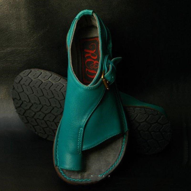 Damen Flache Sandalen Schnalle Leder