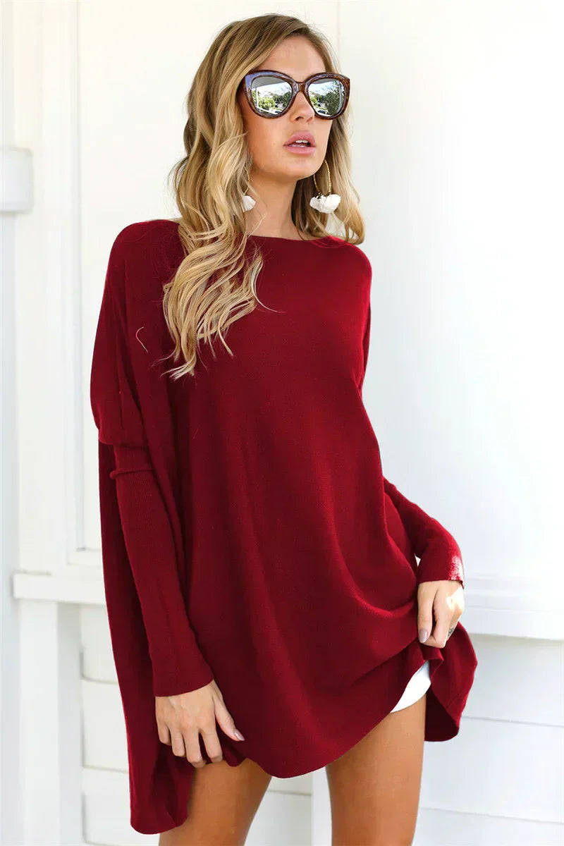 Damen Pullover Oversized Langarm Weiches Strick Beige