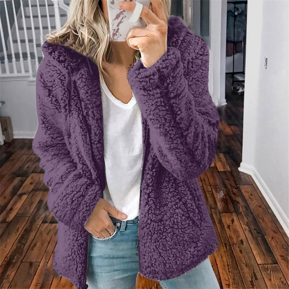 Damen Winterjacke Mit Kapuze Warm Teddylock Lockerer Schnitt