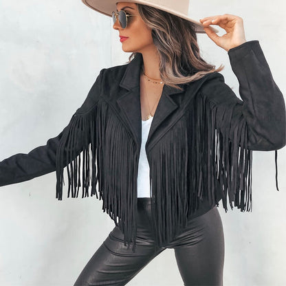 Damen Fransenmantel Westernstil Leder